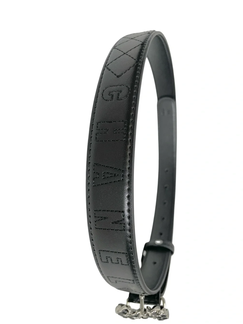 🖤 Women’s Black Leather Belt with Silver Chain Buckle 🖤